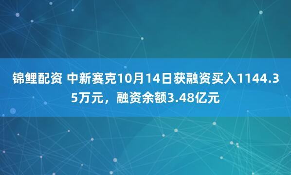 锦鲤配资 中新赛克10月14日获融资买入1144.35万元，融资余额3.48亿元
